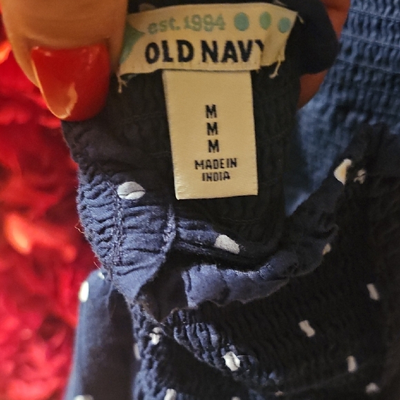 Old Navy Blue and White Smocked Polka Dot Halter Sundress Size Medium - Picture 7 of 7